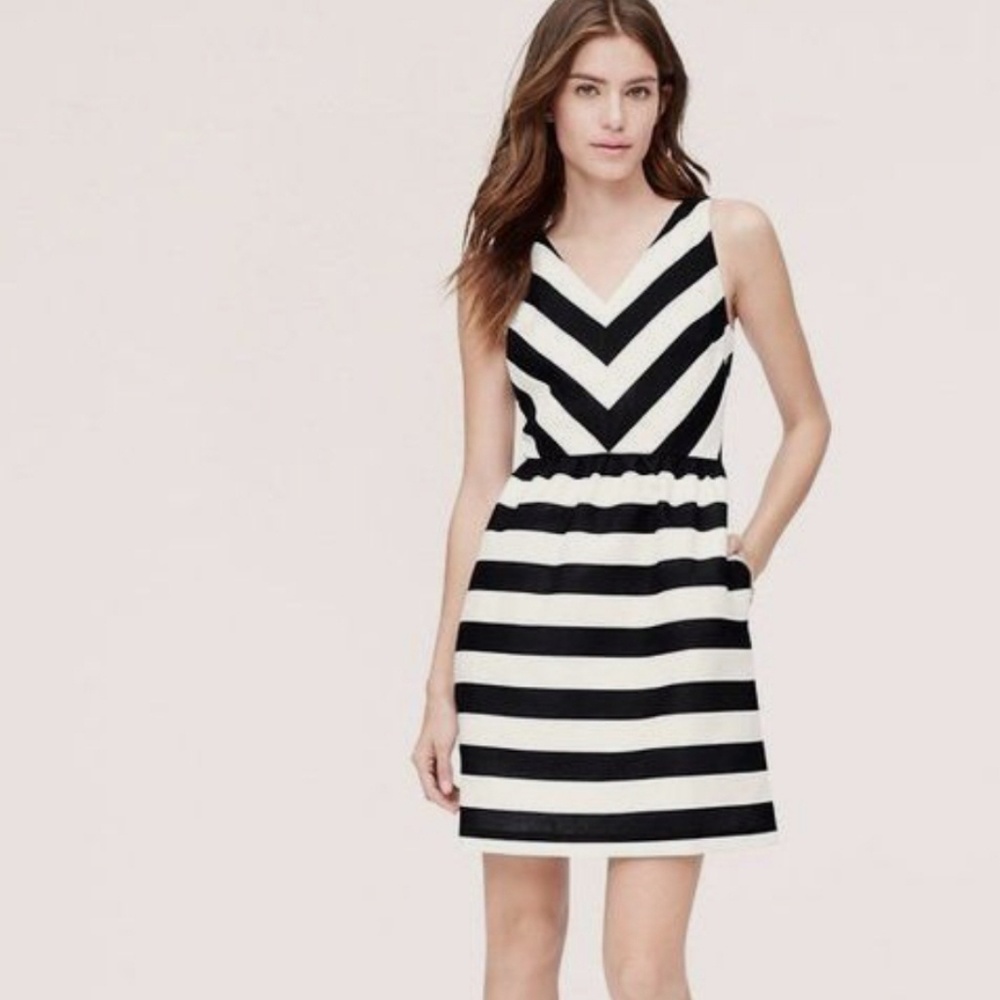 LOFT Fit and Flare black and white striped dress